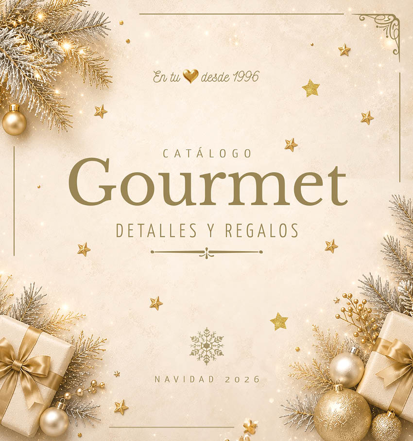 Cat logo gourmet de detalles y regalos navide os con decoraci n dorada, regalos envueltos y adornos festivos. Descripci n generada con IA
